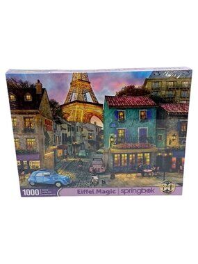 New Springbok 1000 Pc Puzzle Paris France Eiffel Tower French Cafe Street Poodle